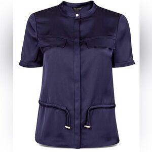 Ted Baker London Ayvaa Satin Utility Shirt Navy -  1 - Button Front Cinch Waist